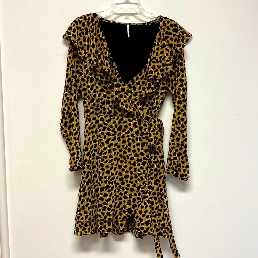New Free People Cheetah Animal Print Long Sleeve Mini Dress size M